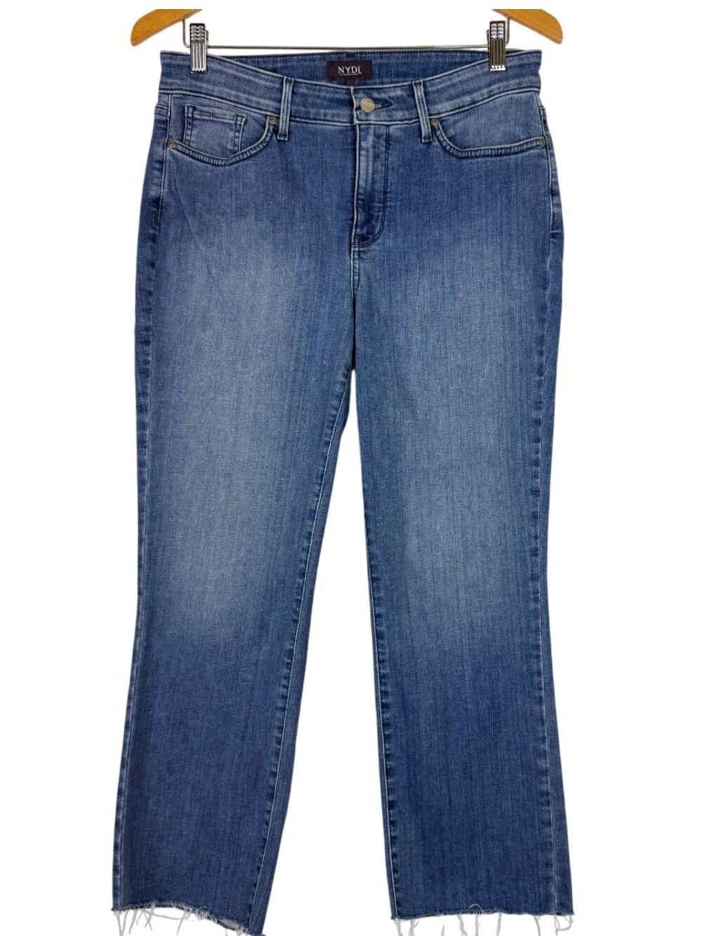 NWT NYDJ Marilyn Straight Ankle Jeans 8 Stargazer Raw Hem Lift Tuck Stretch Blue
